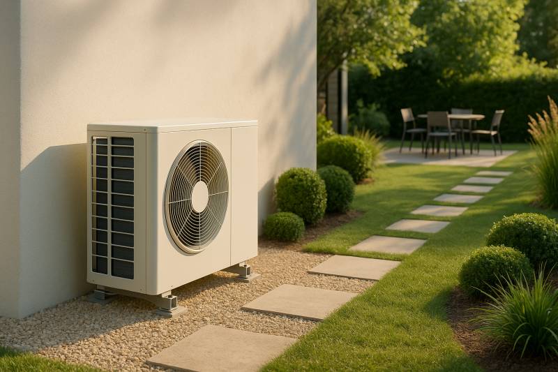Astuce pour cacher une pompe à chaleur dans un jardin